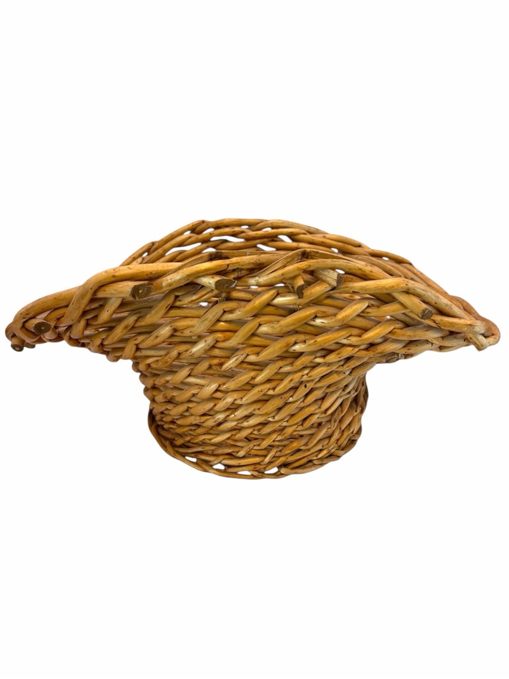 Vintage Thick Weave Wicker Basket Bonnet Hat Shape Rustic Table Centerpiece 16”